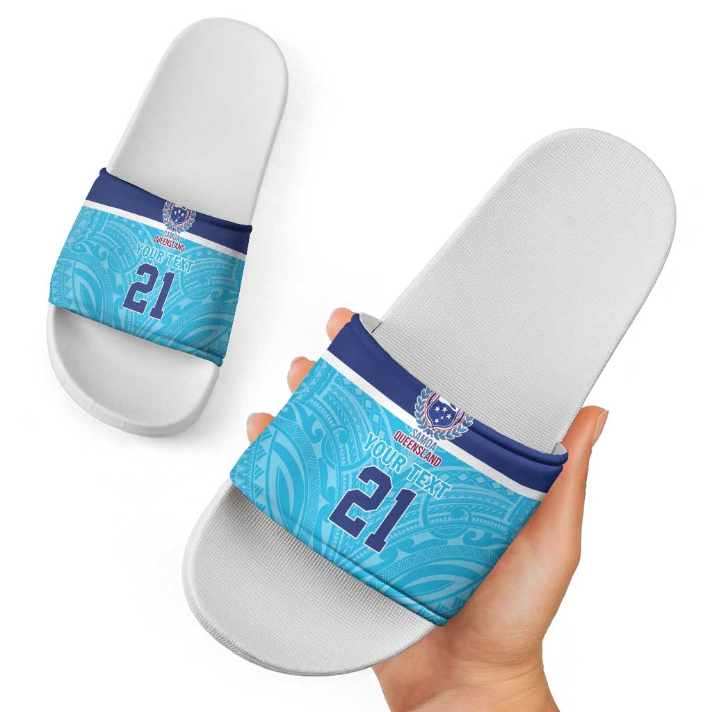 Queensland Samoa Custom Slide Sandals Blue Pacific Polynesian Tribal Pattern - Polynesian Pride