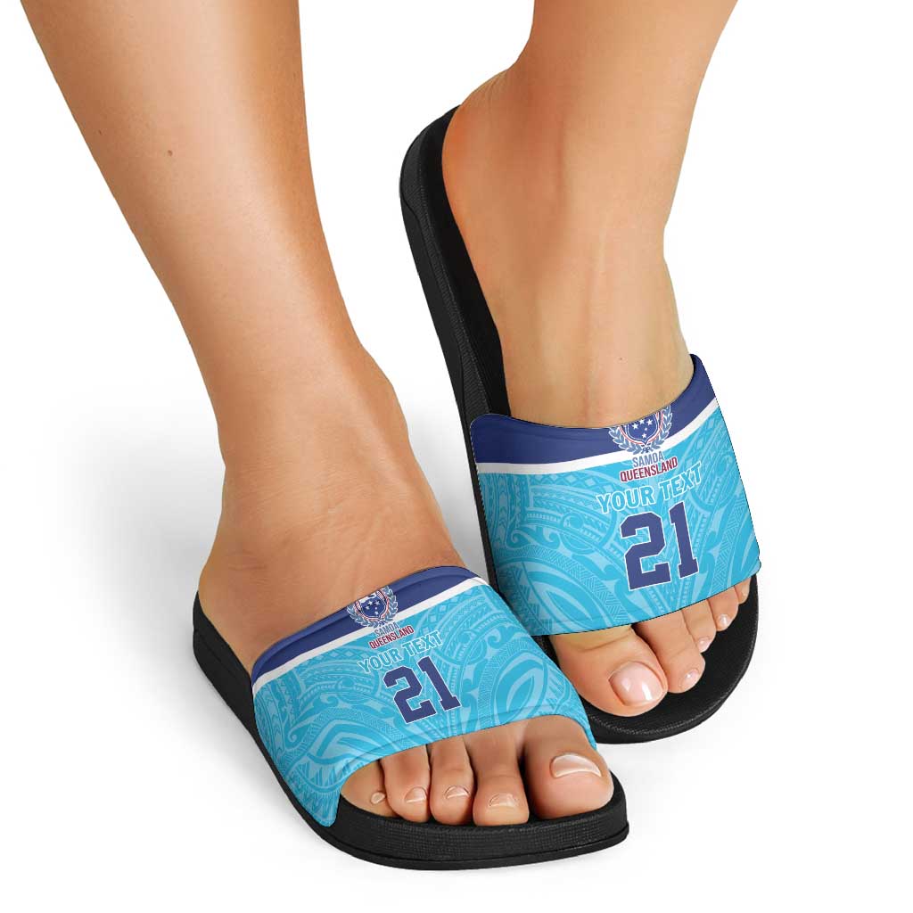 Queensland Samoa Custom Slide Sandals Blue Pacific Polynesian Tribal Pattern - Polynesian Pride