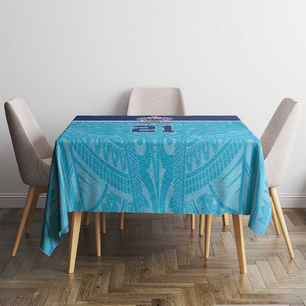 Queensland Samoa Custom Tablecloth Blue Pacific Polynesian Tribal Pattern