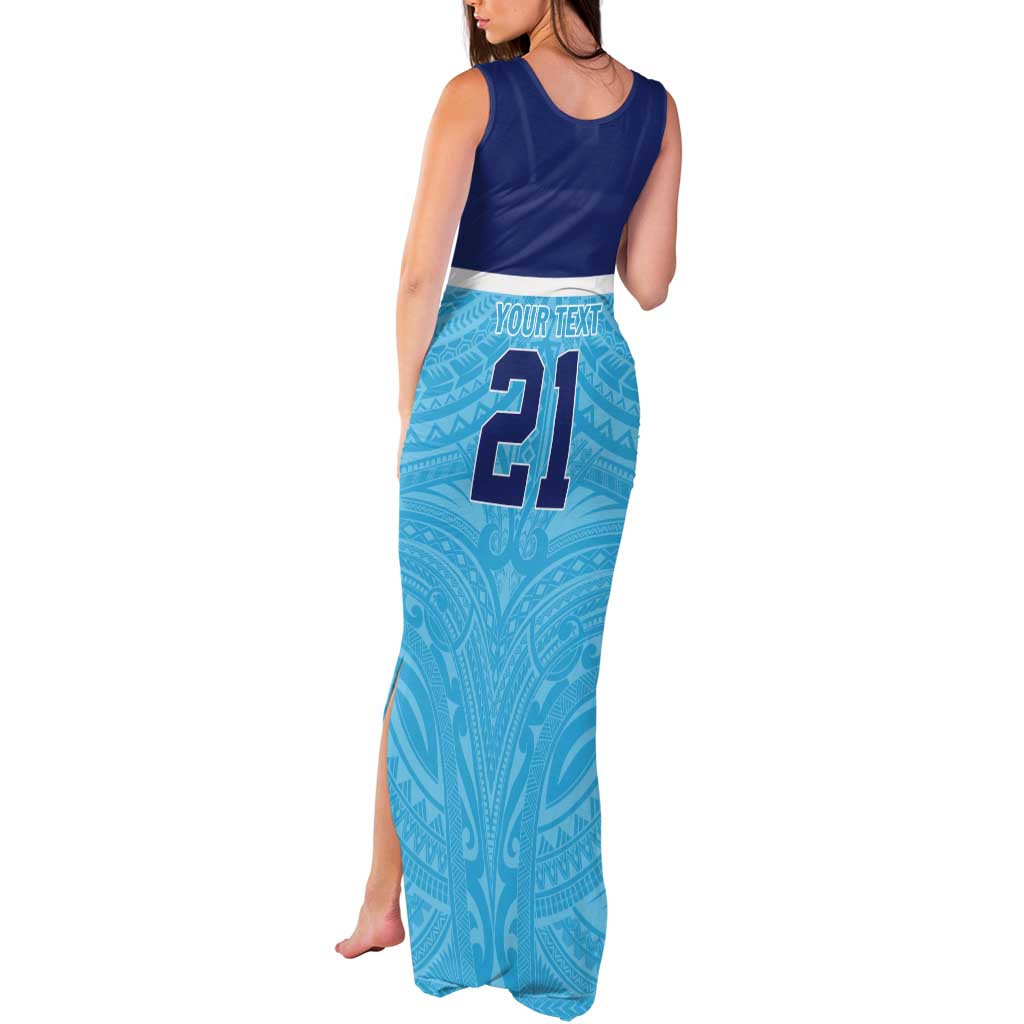 Queensland Samoa Custom Tank Maxi Dress Blue Pacific Polynesian Tribal Pattern