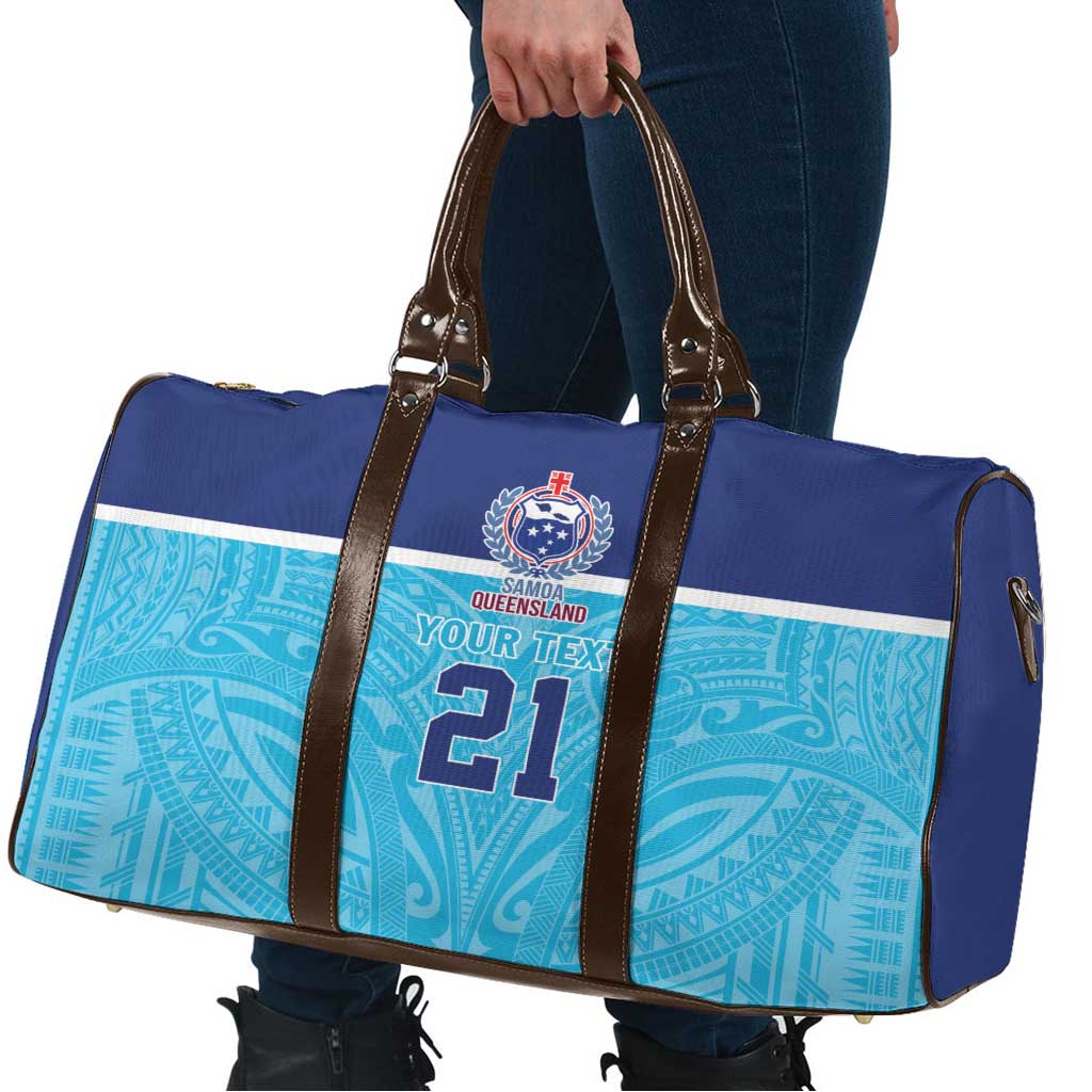 Queensland Samoa Custom Travel Bag Blue Pacific Polynesian Tribal Pattern - Polynesian Pride