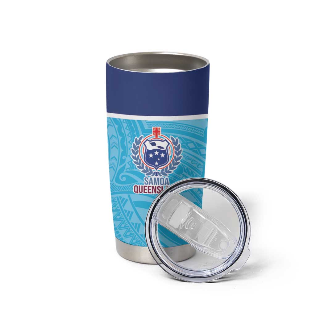 Queensland Samoa Custom Tumbler Cup Blue Pacific Polynesian Tribal Pattern