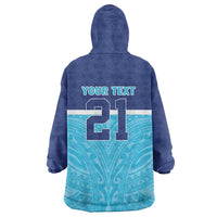 Queensland Samoa Custom Wearable Blanket Hoodie Blue Pacific Polynesian Tribal Pattern