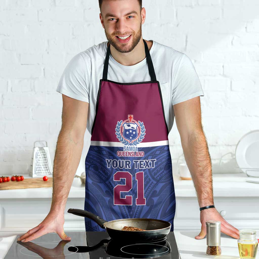 Queensland Samoa Custom Apron Maroon-Blue Pacific Polynesian Tribal Pattern - Polynesian Pride