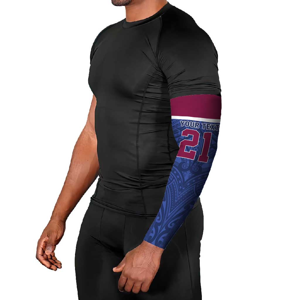 Queensland Samoa Custom Arm Sleeves Maroon-Blue Pacific Polynesian Tribal Pattern - Polynesian Pride