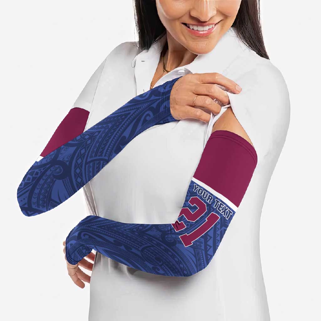 Queensland Samoa Custom Arm Sleeves Maroon-Blue Pacific Polynesian Tribal Pattern - Polynesian Pride