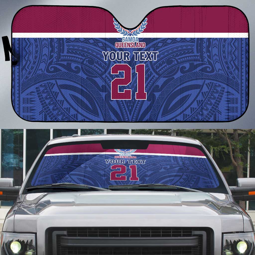Queensland Samoa Custom Auto Sun Shade Maroon-Blue Pacific Polynesian Tribal Pattern - Polynesian Pride