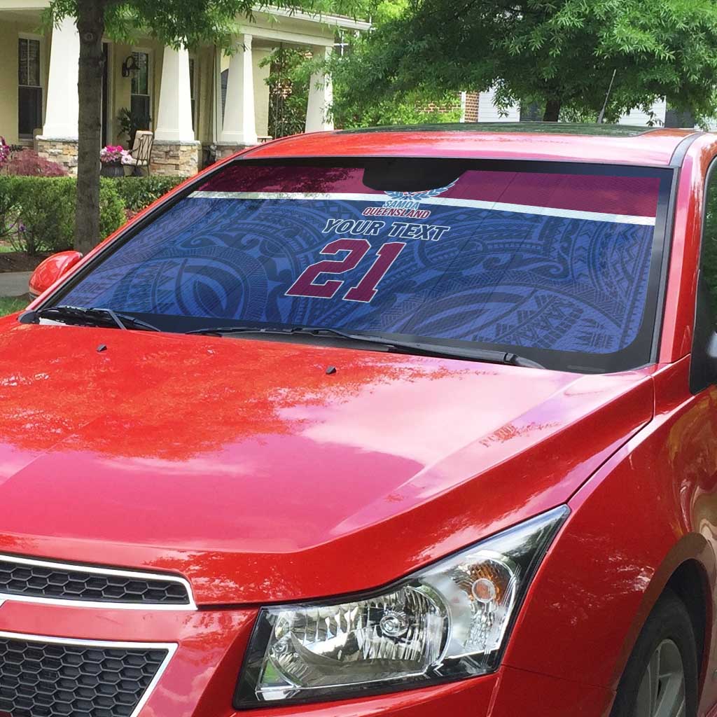 Queensland Samoa Custom Auto Sun Shade Maroon-Blue Pacific Polynesian Tribal Pattern - Polynesian Pride