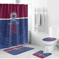 Queensland Samoa Custom Bathroom Set Maroon-Blue Pacific Polynesian Tribal Pattern LT9 Bathroom Set (4 pcs) Dark Blue - Polynesian Pride