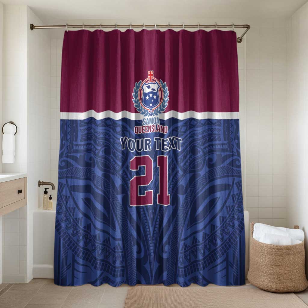 Queensland Samoa Custom Bathroom Set Maroon-Blue Pacific Polynesian Tribal Pattern LT9 Shower Curtain Only Dark Blue - Polynesian Pride