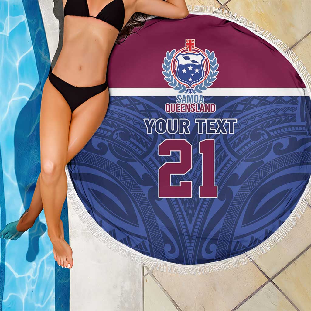 Queensland Samoa Custom Beach Blanket Maroon-Blue Pacific Polynesian Tribal Pattern