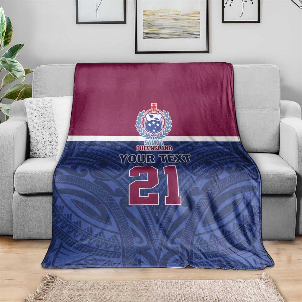 Queensland Samoa Custom Blanket Maroon-Blue Pacific Polynesian Tribal Pattern LT9 - Polynesian Pride