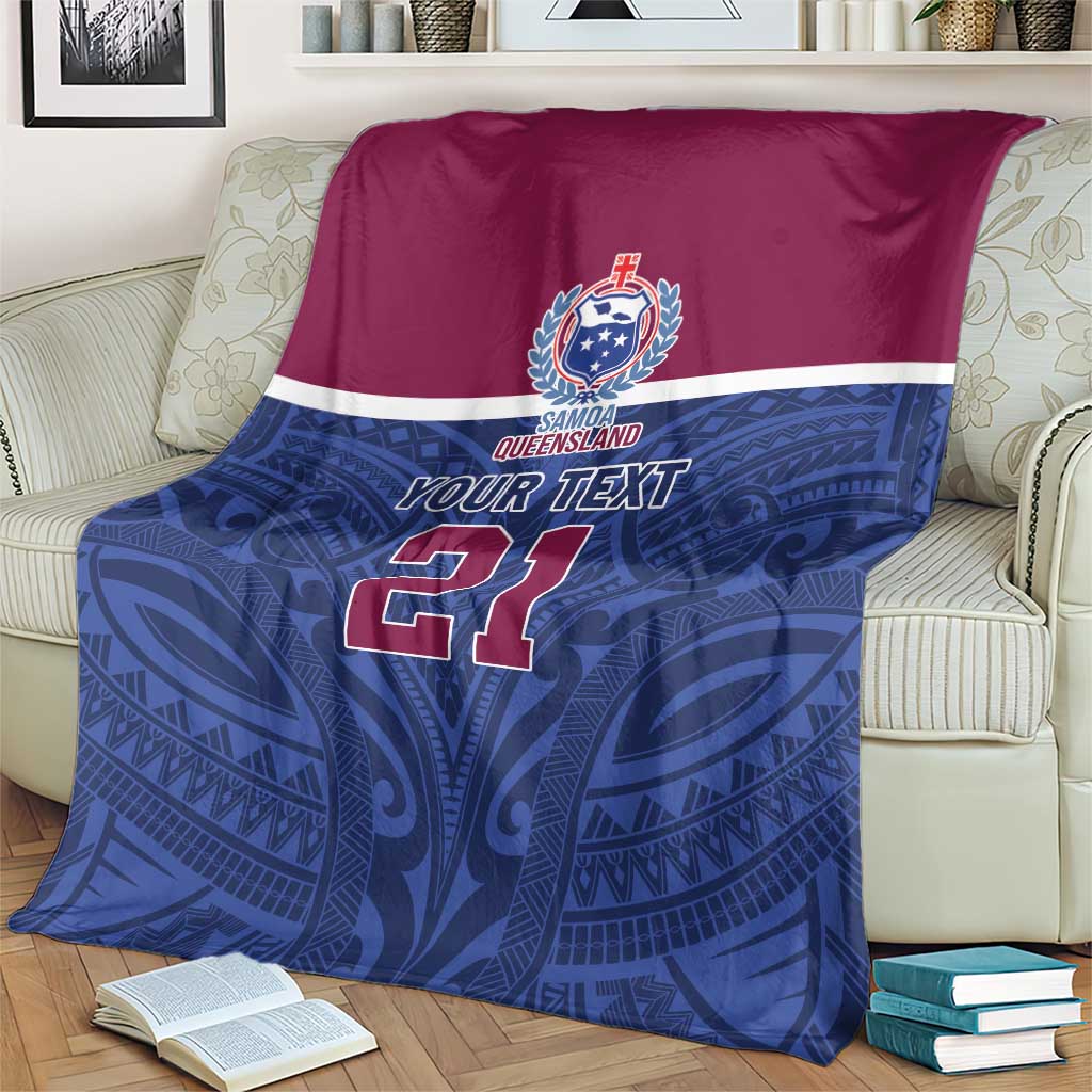 Queensland Samoa Custom Blanket Maroon-Blue Pacific Polynesian Tribal Pattern LT9 - Polynesian Pride