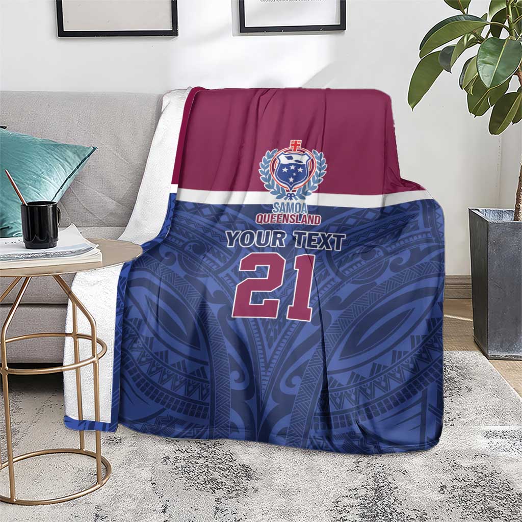 Queensland Samoa Custom Blanket Maroon-Blue Pacific Polynesian Tribal Pattern LT9 - Polynesian Pride