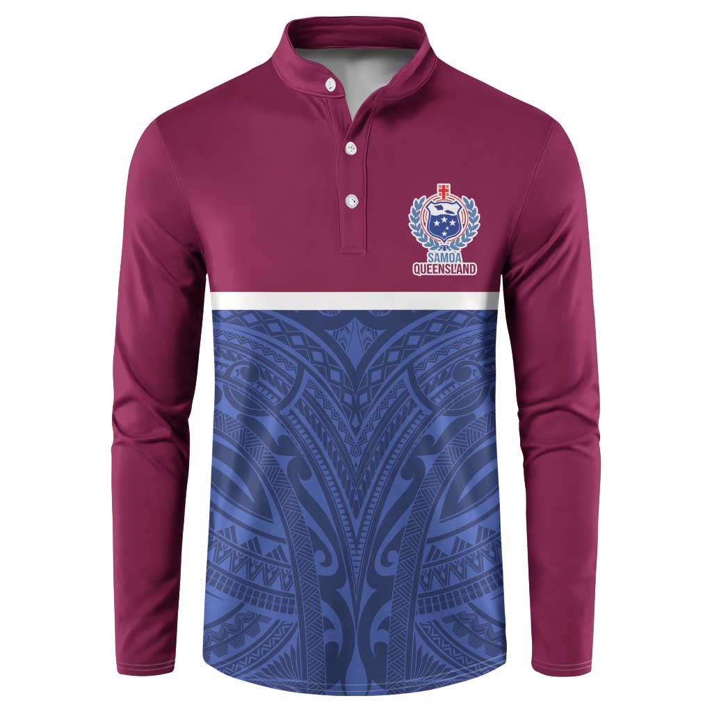 Queensland Samoa Custom Button Sweatshirt Maroon-Blue Pacific Polynesian Tribal Pattern