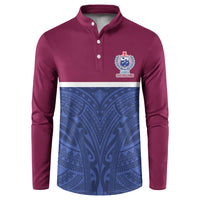 Queensland Samoa Custom Button Sweatshirt Maroon-Blue Pacific Polynesian Tribal Pattern