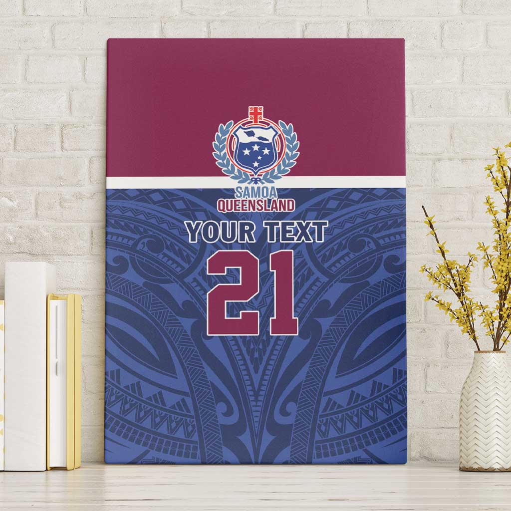 Queensland Samoa Custom Canvas Wall Art Maroon-Blue Pacific Polynesian Tribal Pattern