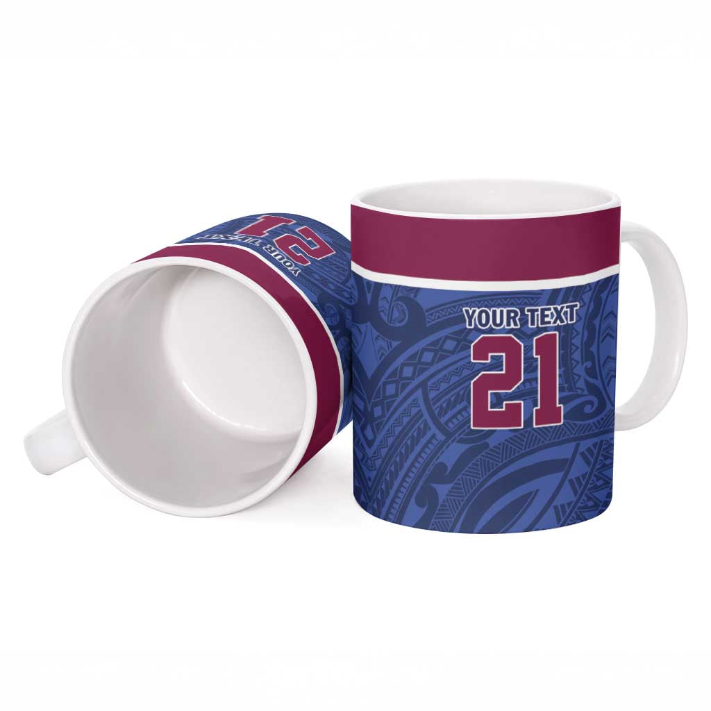 Queensland Samoa Custom Ceramic Mug Maroon-Blue Pacific Polynesian Tribal Pattern - Polynesian Pride