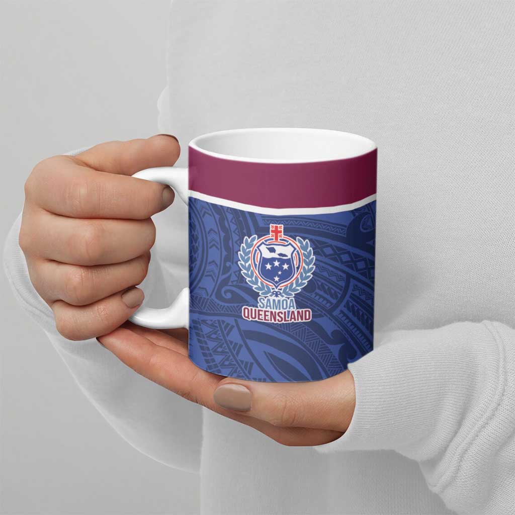Queensland Samoa Custom Ceramic Mug Maroon-Blue Pacific Polynesian Tribal Pattern - Polynesian Pride