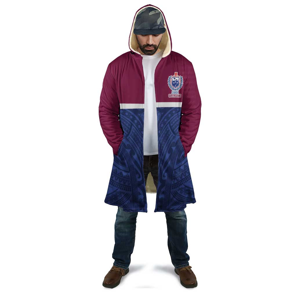 Queensland Samoa Custom Cloak Maroon-Blue Pacific Polynesian Tribal Pattern - Polynesian Pride