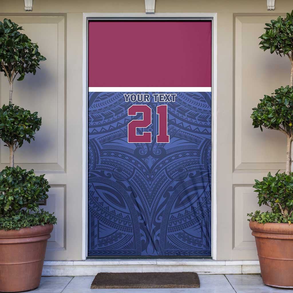 Queensland Samoa Custom Door Cover Maroon-Blue Pacific Polynesian Tribal Pattern - Polynesian Pride