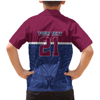 Queensland Samoa Custom Family Matching Mermaid Dress and Hawaiian Shirt Maroon-Blue Pacific Polynesian Tribal Pattern