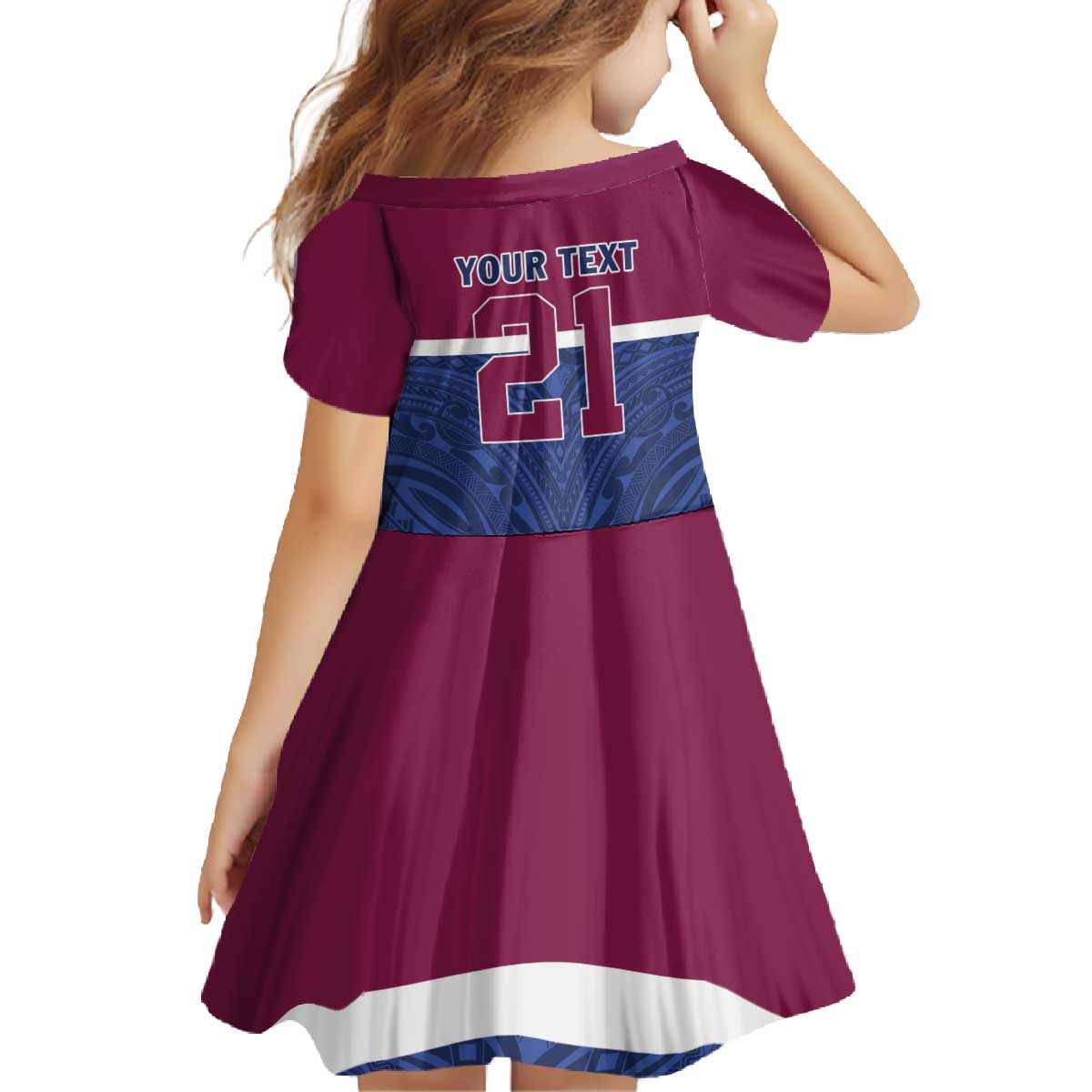 Queensland Samoa Custom Family Matching Off The Shoulder Long Sleeve Dress and Hawaiian Shirt Maroon-Blue Pacific Polynesian Tribal Pattern