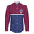 Queensland Samoa Custom Family Matching Off The Shoulder Long Sleeve Dress and Hawaiian Shirt Maroon-Blue Pacific Polynesian Tribal Pattern