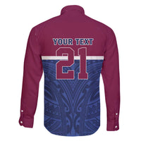 Queensland Samoa Custom Family Matching Off The Shoulder Long Sleeve Dress and Hawaiian Shirt Maroon-Blue Pacific Polynesian Tribal Pattern