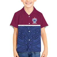 Queensland Samoa Custom Family Matching Off The Shoulder Long Sleeve Dress and Hawaiian Shirt Maroon-Blue Pacific Polynesian Tribal Pattern