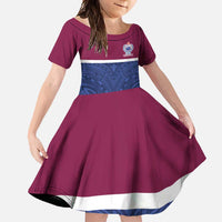 Queensland Samoa Custom Family Matching Off Shoulder Maxi Dress and Hawaiian Shirt Maroon-Blue Pacific Polynesian Tribal Pattern