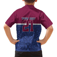 Queensland Samoa Custom Family Matching Short Sleeve Bodycon Dress and Hawaiian Shirt Maroon-Blue Pacific Polynesian Tribal Pattern