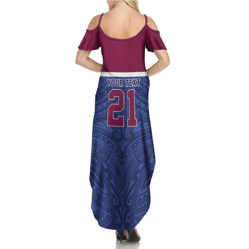 Queensland Samoa Custom Family Matching Summer Maxi Dress and Hawaiian Shirt Maroon-Blue Pacific Polynesian Tribal Pattern
