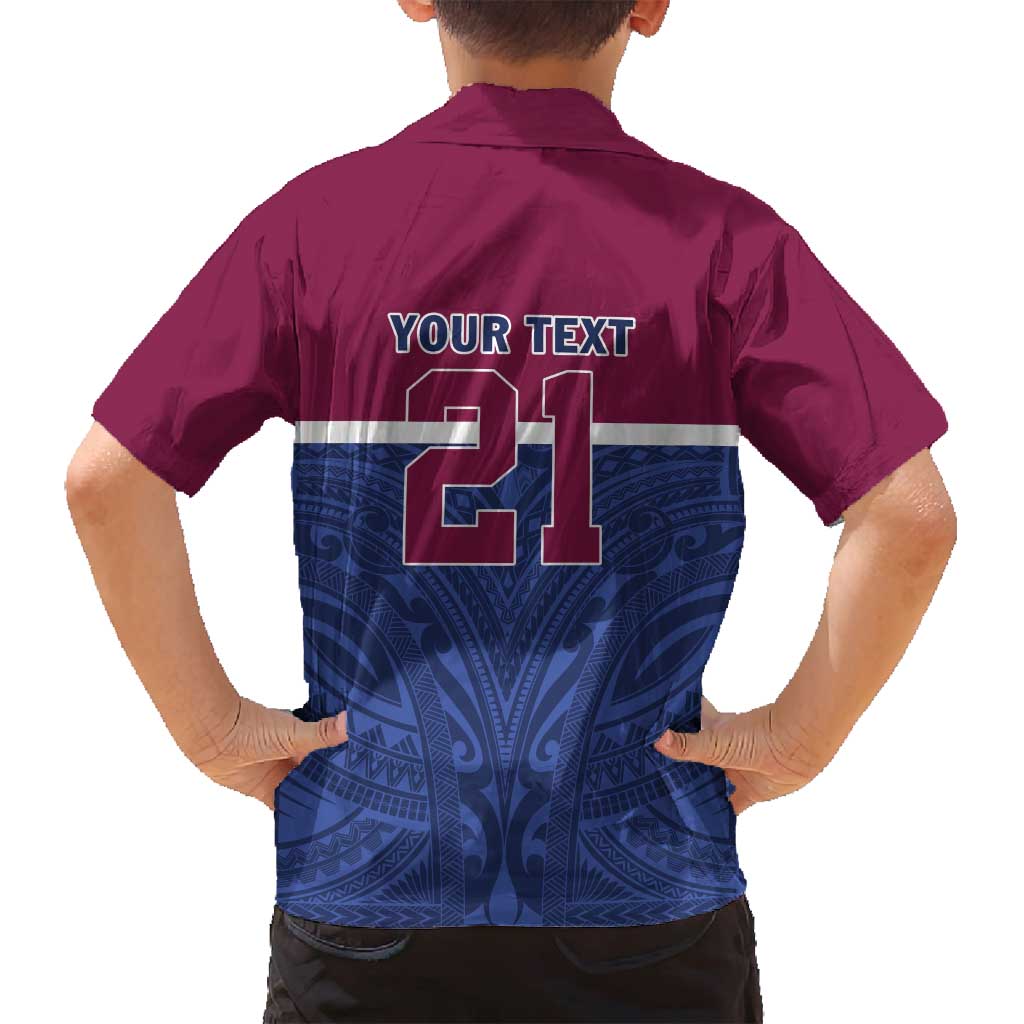 Queensland Samoa Custom Family Matching Tank Maxi Dress and Hawaiian Shirt Maroon-Blue Pacific Polynesian Tribal Pattern