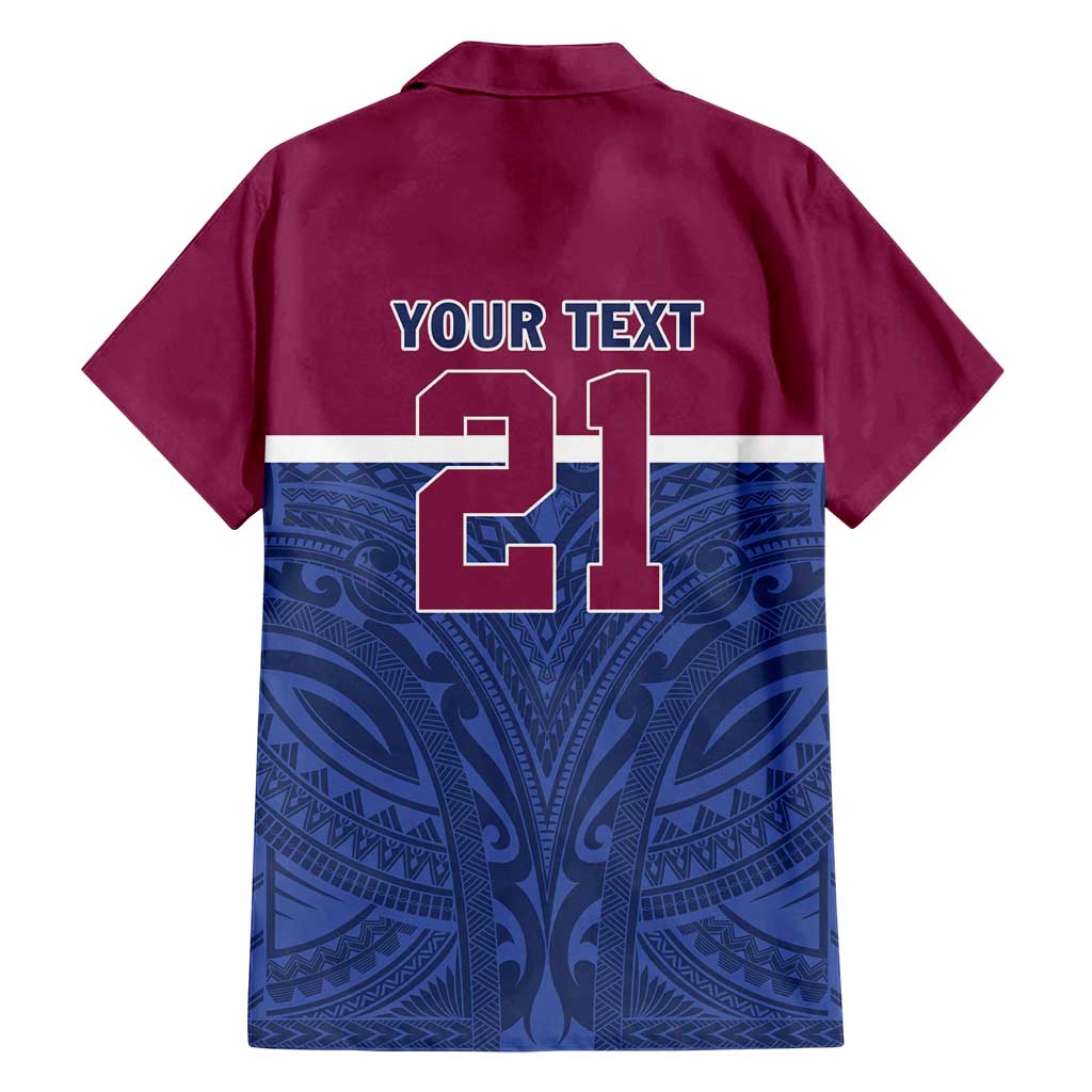 Queensland Samoa Custom Family Matching Tank Maxi Dress and Hawaiian Shirt Maroon-Blue Pacific Polynesian Tribal Pattern