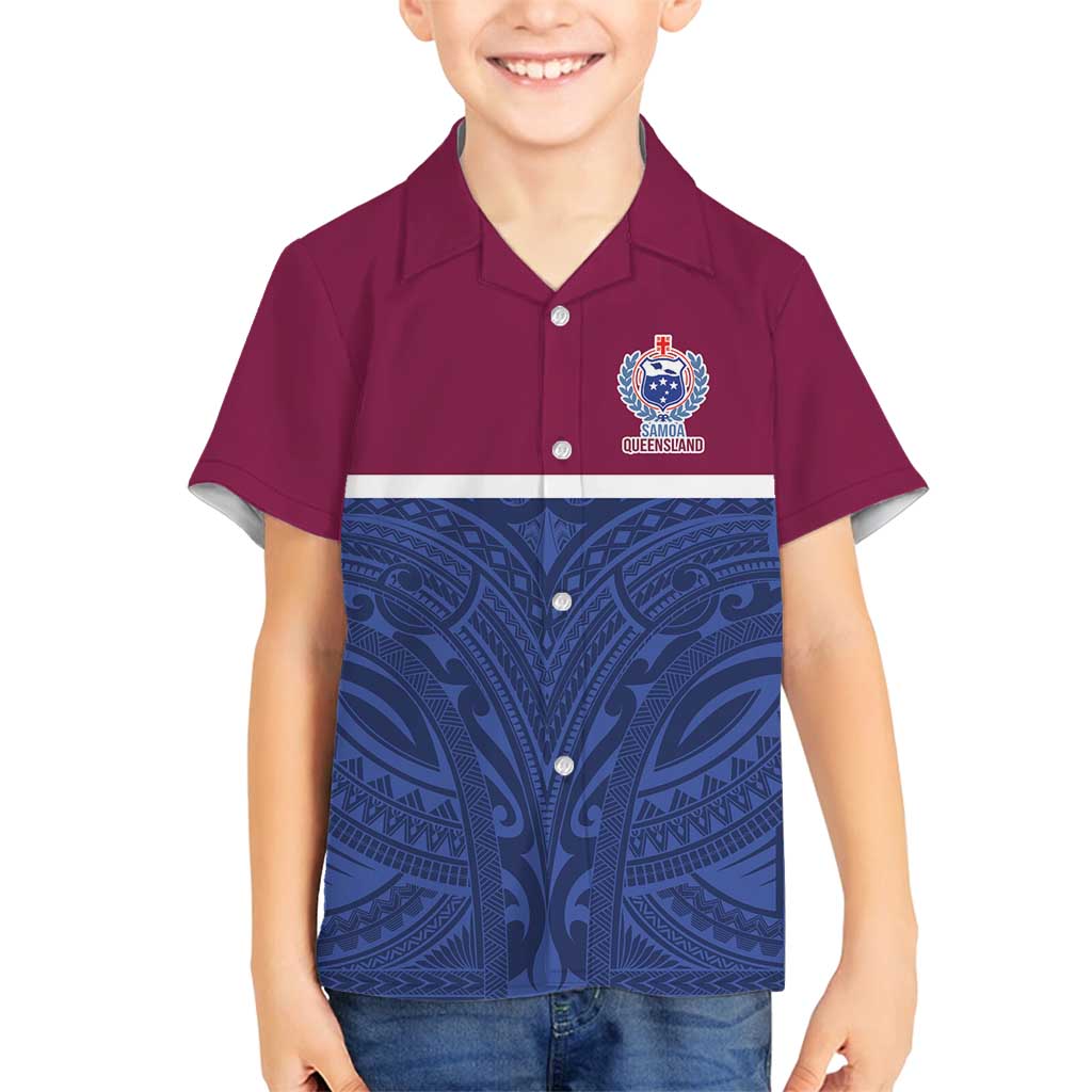 Queensland Samoa Custom Family Matching Tank Maxi Dress and Hawaiian Shirt Maroon-Blue Pacific Polynesian Tribal Pattern