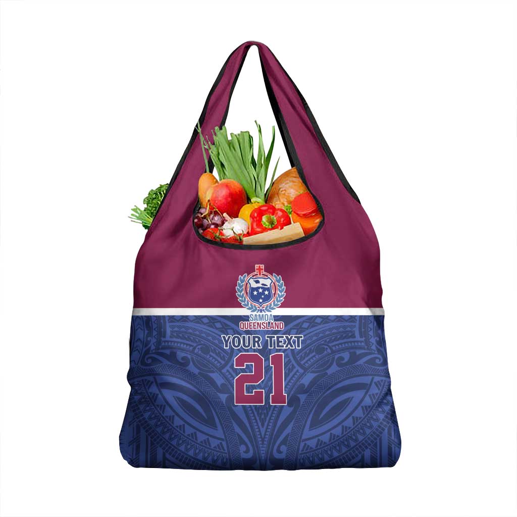 Queensland Samoa Custom Grocery Bag Maroon-Blue Pacific Polynesian Tribal Pattern