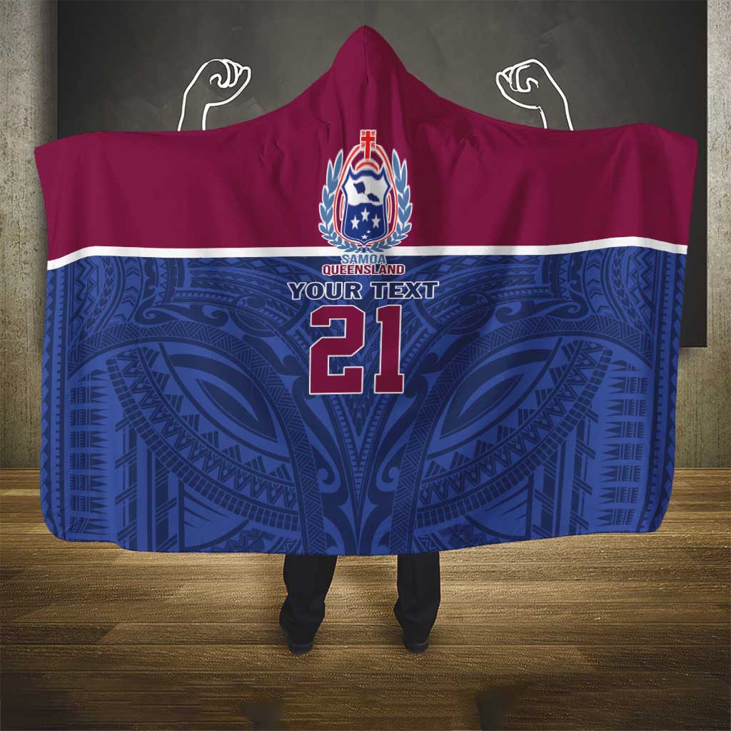 Queensland Samoa Custom Hooded Blanket Maroon-Blue Pacific Polynesian Tribal Pattern LT9 - Polynesian Pride