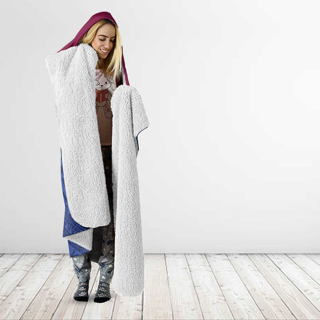Queensland Samoa Custom Hooded Blanket Maroon-Blue Pacific Polynesian Tribal Pattern LT9 - Polynesian Pride