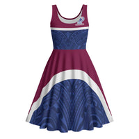 Queensland Samoa Custom Midi Dress Maroon-Blue Pacific Polynesian Tribal Pattern - Polynesian Pride