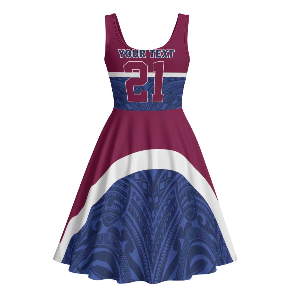 Queensland Samoa Custom Midi Dress Maroon-Blue Pacific Polynesian Tribal Pattern - Polynesian Pride