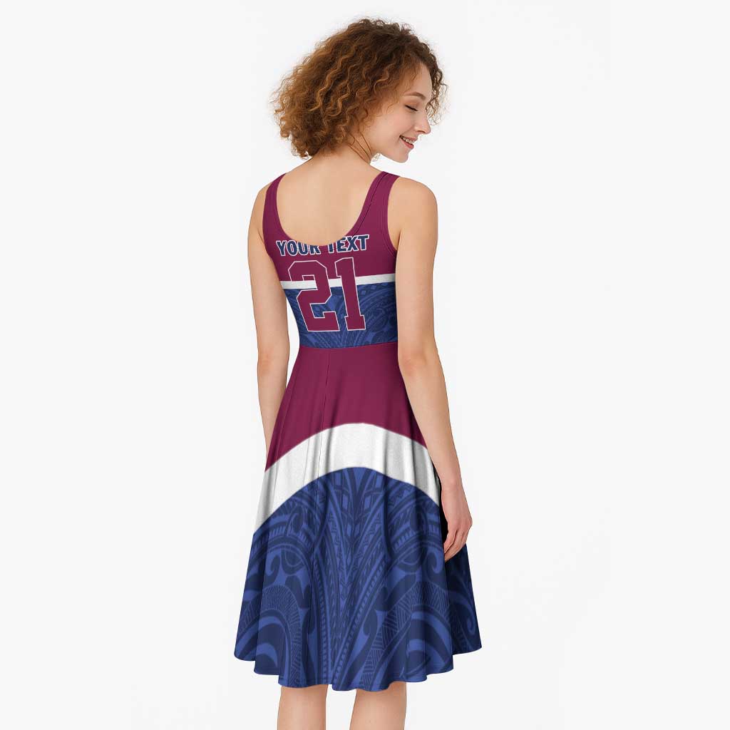 Queensland Samoa Custom Midi Dress Maroon-Blue Pacific Polynesian Tribal Pattern - Polynesian Pride