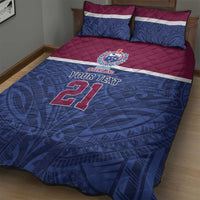 Queensland Samoa Custom Quilt Bed Set Maroon-Blue Pacific Polynesian Tribal Pattern
