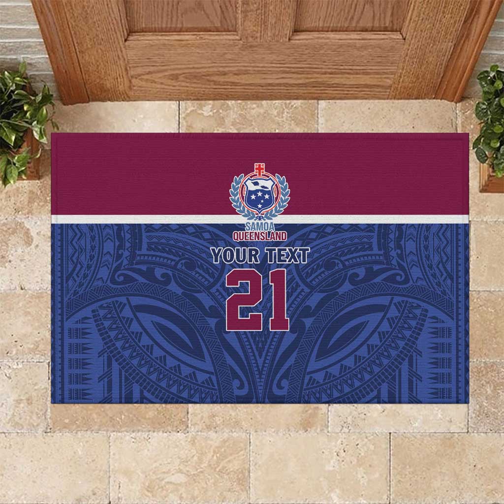 Queensland Samoa Custom Rubber Doormat Maroon-Blue Pacific Polynesian Tribal Pattern