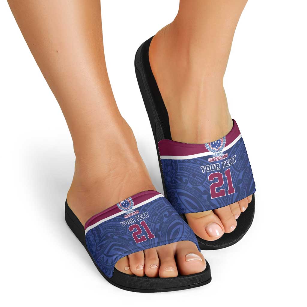 Queensland Samoa Custom Slide Sandals Maroon-Blue Pacific Polynesian Tribal Pattern - Polynesian Pride