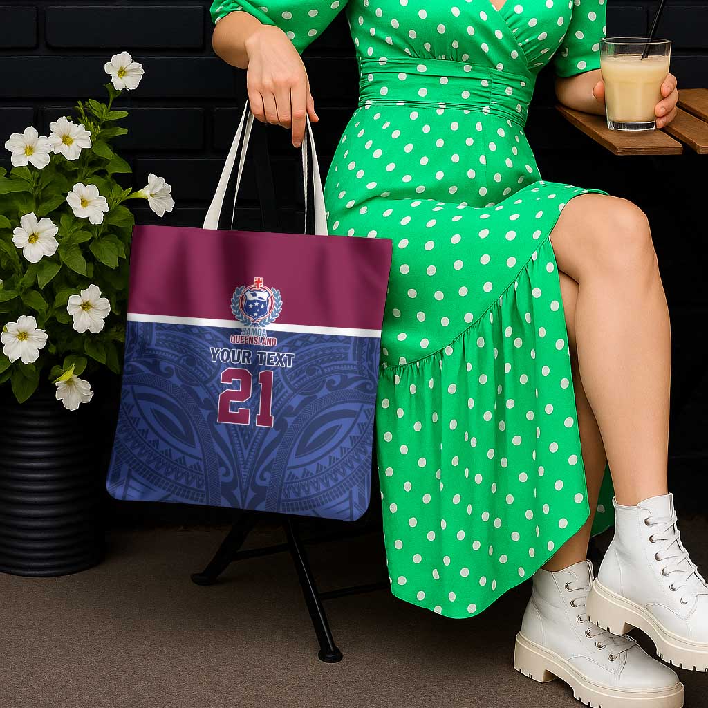 Queensland Samoa Custom Tote Bag Maroon-Blue Pacific Polynesian Tribal Pattern - Polynesian Pride