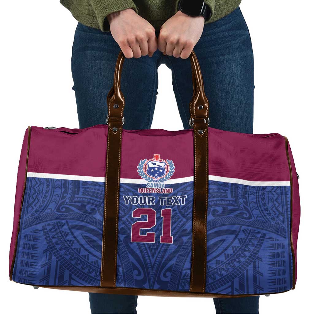 Queensland Samoa Custom Travel Bag Maroon-Blue Pacific Polynesian Tribal Pattern - Polynesian Pride