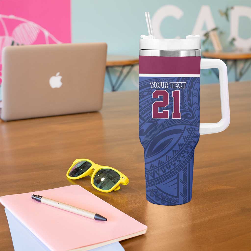 Queensland Samoa Custom Tumbler With Handle Maroon-Blue Pacific Polynesian Tribal Pattern