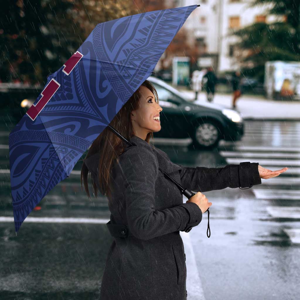 Queensland Samoa Custom Umbrella Maroon-Blue Pacific Polynesian Tribal Pattern - Polynesian Pride