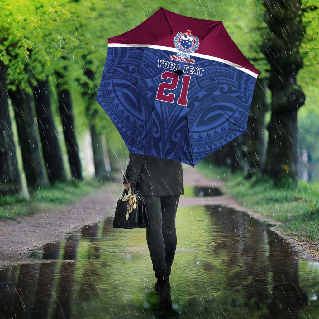 Queensland Samoa Custom Umbrella Maroon-Blue Pacific Polynesian Tribal Pattern - Polynesian Pride